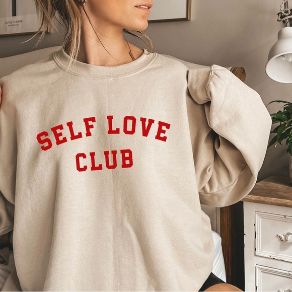 Self Love Club Light Grey Varsity Print Long Sleeve Crewneck Sweatshirt - Picture 7 of 8